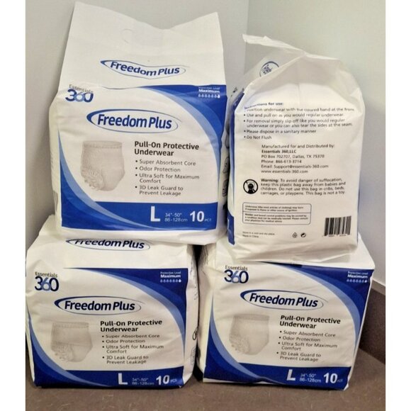 Essentials 360 Freedom Plus Pull-On Underwear Qty 10-Lot of 4 Large 34”-50” - Picture 3 of 3